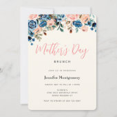 ピンクとブルーの水の色の花母の日ブランチ 招待状 (正面)