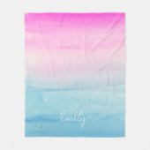 ピンクとブルーの水の色グラデーション | 名前の追加 フリースブランケット (正面)
