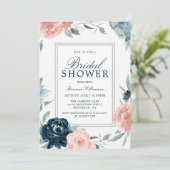 ピンクとブルーの水カラーフローラブライダルシャワー 招待状 (スタンド正面)