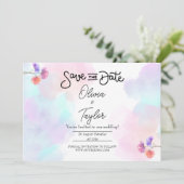 ピンクとブルーの水カラー結婚式招待状 招待状 (スタンド正面)