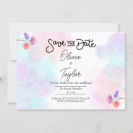 ピンクとブルーの水カラー結婚式招待状 招待状