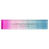 ピンクとブルーの水グラデーション色 デスクネームプレート (正面)