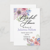 ピンクとブルーの水彩フローラ招待 招待状 (正面/裏面)