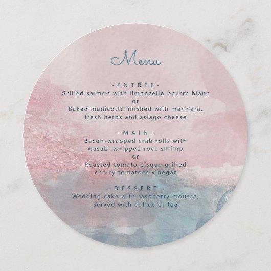 ピンクとブルーの水彩丸モダンメニュー メニュー (裏面)