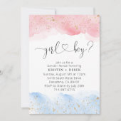 ピンクとブルーの水彩性別の表示 招待状 (正面)