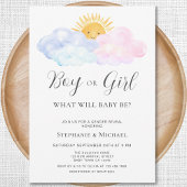 ピンクとブルーの水彩性別の表示 招待状