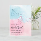 ピンクとブルーの水彩性別リビール招待状 招待状 (スタンド正面)