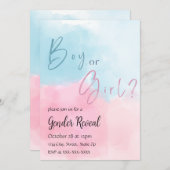 ピンクとブルーの水彩性別リビール招待状 招待状 (正面/裏面)