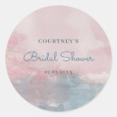 ピンクとブルーの水彩画のウェディングシャワーラベル ラウンドシール (正面)