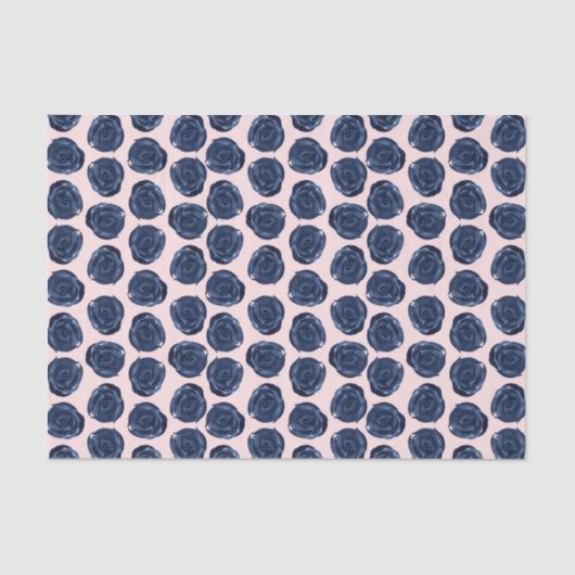 ピンクとブルーの水彩画のバラの蔓が描かれたコテージ風のウェディング 薄葉紙 (正面)