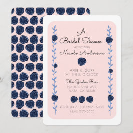 ピンクとブルーの水彩画のローズコテージ ブライダルシャワー 招待状