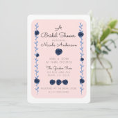 ピンクとブルーの水彩画のローズコテージ ブライダルシャワー 招待状 (スタンド正面)