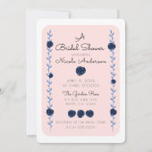 ピンクとブルーの水彩画のローズコテージ ブライダルシャワー 招待状 (正面)