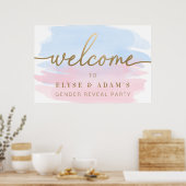 ピンクとブルーの水彩画 性別発表用ウェルカムサイン ポスター (キッチン)