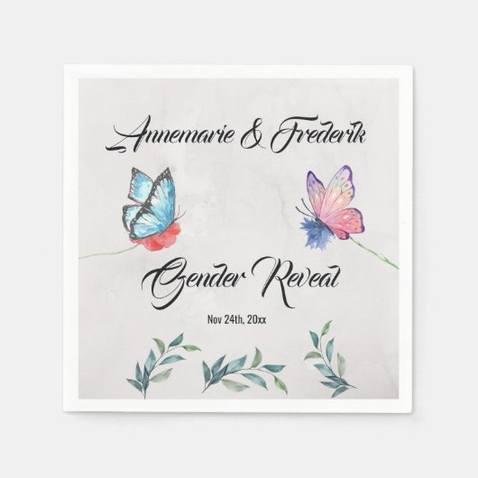 ピンクとブルーの水彩紙ナプキン スタンダードカクテルナプキン (正面)