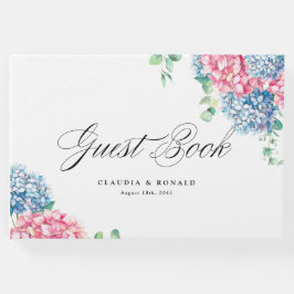 ピンクとブルーの水彩紫陽花春の結婚式 ゲストブック