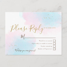 ピンクとブルーの水彩結婚式RSVP ポストカード