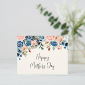 ピンクとブルーの水彩花お母さんの日 ポストカード (スタンド正面)