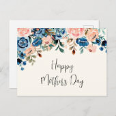 ピンクとブルーの水彩花お母さんの日 ポストカード (正面/裏面)