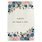 ピンクとブルーの水彩花お母さんの日 ミディアムペーパーバッグ (裏面)