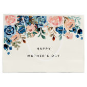 ピンクとブルーの水彩花お母さんの日 ラージペーパーバッグ (裏面)