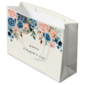 ピンクとブルーの水彩花お母さんの日 ラージペーパーバッグ (裏面アングル)