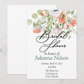 ピンクとブルーの水彩花のウェディングシャワーデザイン 招待状 (正面/裏面)