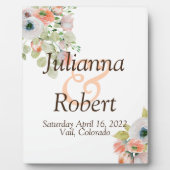 ピンクとブルーの水彩花のウェディングプレート フォトプラーク (正面)