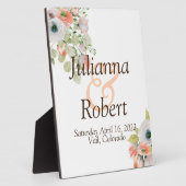 ピンクとブルーの水彩花のウェディングプレート フォトプラーク (側面)