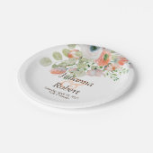 ピンクとブルーの水彩花のウェディングペーパー プラ ペーパープレート (アングル)