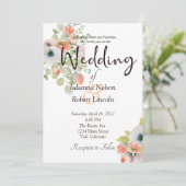 ピンクとブルーの水彩花のウェディング招待状 招待状 (スタンド正面)