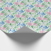 ピンクとブルーの水彩花のベイビー ブライダルシャワー ラッピングペーパー (角)