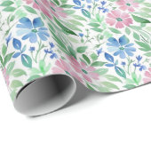 ピンクとブルーの水彩花のベイビー ブライダルシャワー ラッピングペーパー (ロールコーナー)