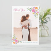 ピンクとブルーの水彩花のロマンチックなウェディング サンキューカード (スタンド正面)
