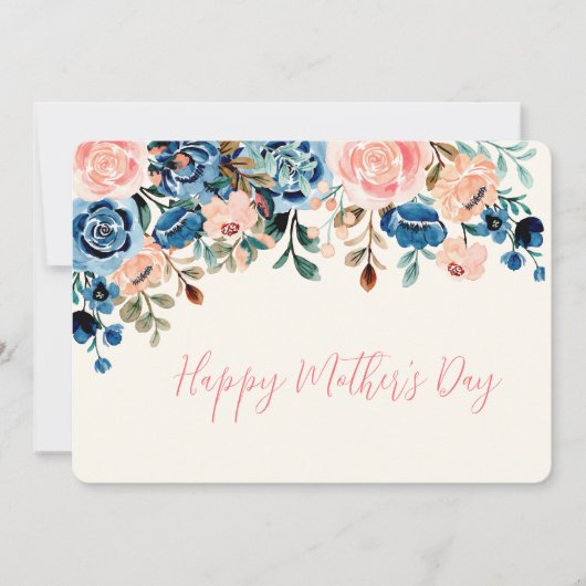 ピンクとブルーの水彩花の母の日カード シーズンカード (正面)