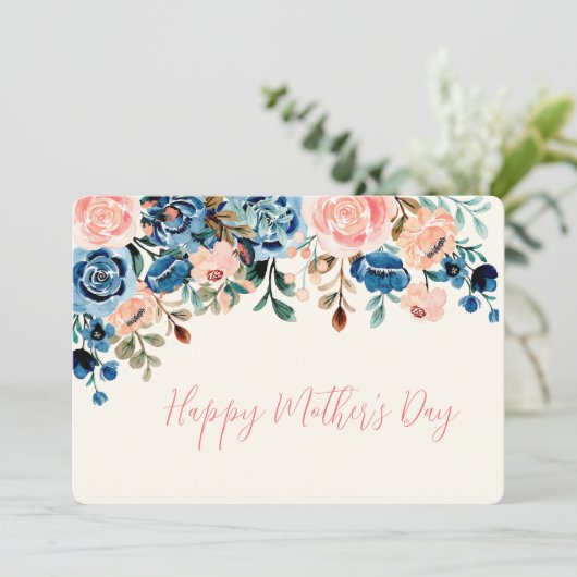 ピンクとブルーの水彩花の母の日カード シーズンカード (スタンド正面)
