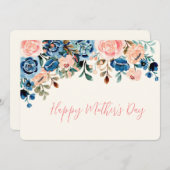 ピンクとブルーの水彩花の母の日カード シーズンカード (正面/裏面)