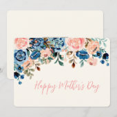 ピンクとブルーの水彩花の母の日 シーズンカード (正面/裏面)