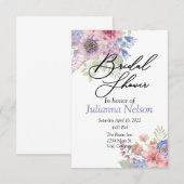 ピンクとブルーの水彩花イラストの招待状 招待状 (正面/裏面)