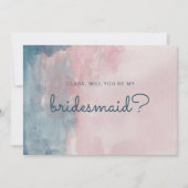ピンクとブルーの水彩花嫁カード 招待状 (正面)