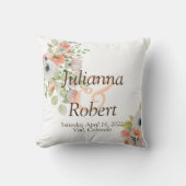 ピンクとブルーの水彩花柄のウェディングスロー pillow クッション (正面)
