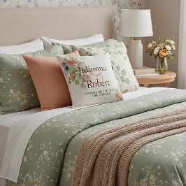 ピンクとブルーの水彩花柄のウェディングスロー pillow クッション