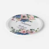 ピンクとブルーの水彩花柄のウェディングペーパープラ ペーパープレート (アングル)