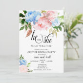 ピンクとブルーの水彩花柄の性別発表パーティー 招待状 (スタンド正面)