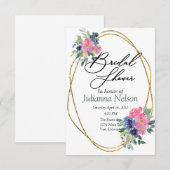 ピンクとブルーの水彩花柄の招待状 招待状 (正面/裏面)