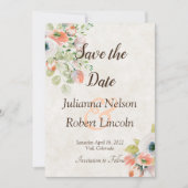 ピンクとブルーの水彩花柄の「Save the Date」招待状 招待状 (正面)