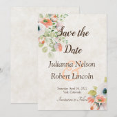 ピンクとブルーの水彩花柄の「Save the Date」招待状 招待状 (正面/裏面)