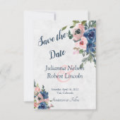 ピンクとブルーの水彩花柄の「save the date」招待状 招待状 (正面)