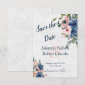 ピンクとブルーの水彩花柄の「save the date」招待状 招待状 (正面/裏面)