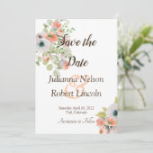 ピンクとブルーの水彩花柄の「save the date」招待状 招待状 (スタンド正面)